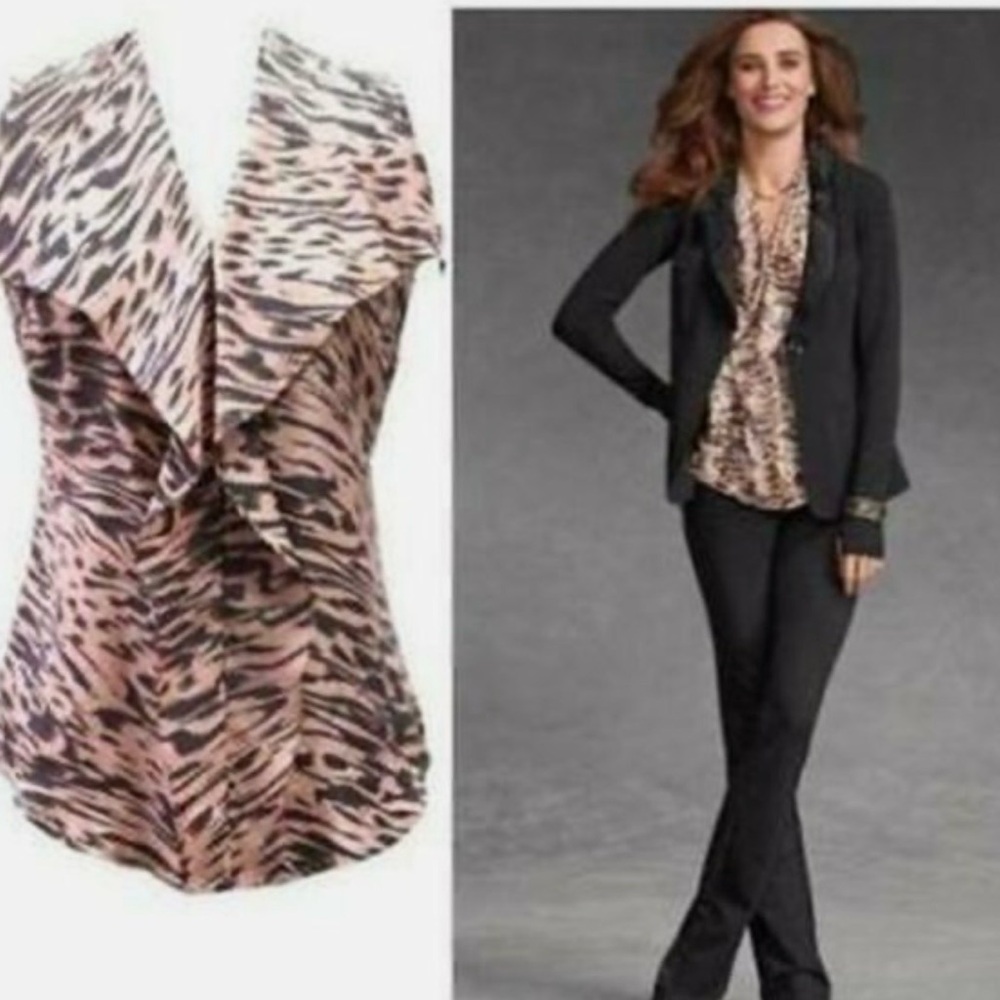 CAbi Style #104 Just So Zebra Print Silk Sleeveless Pink Gray Blouse Size Medium